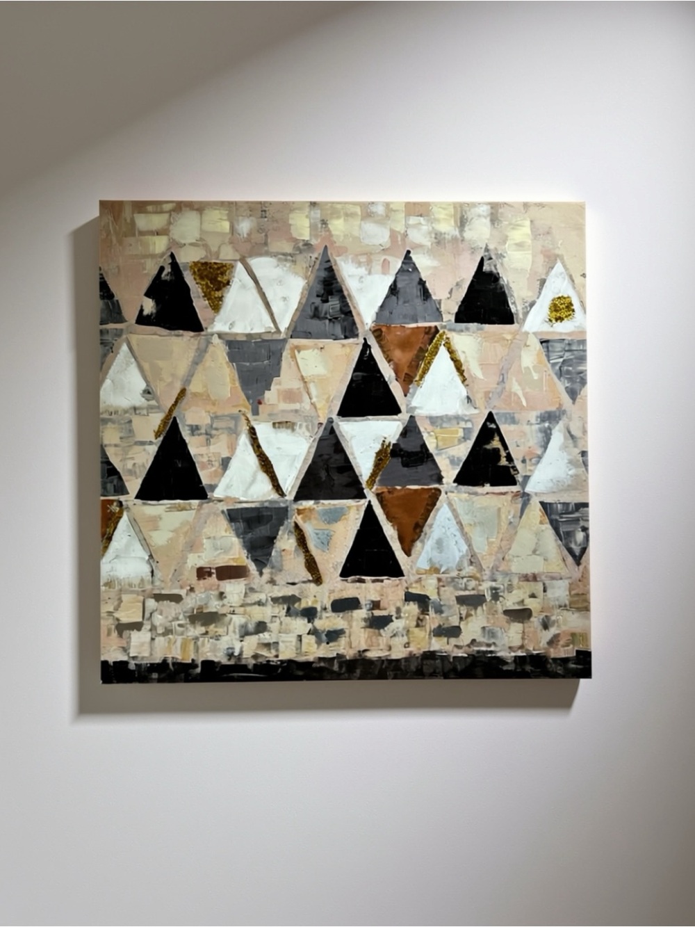 Abstract Geometric Triangle Wall Art - Black, White, Cream, Brown and Gold
